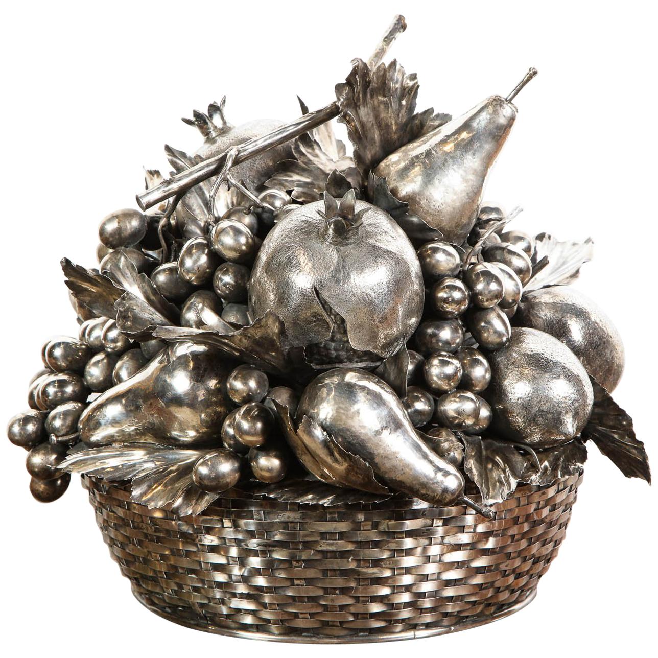Mario Buccellati, a Large Italian Silver Fruit Basket Centerpiece