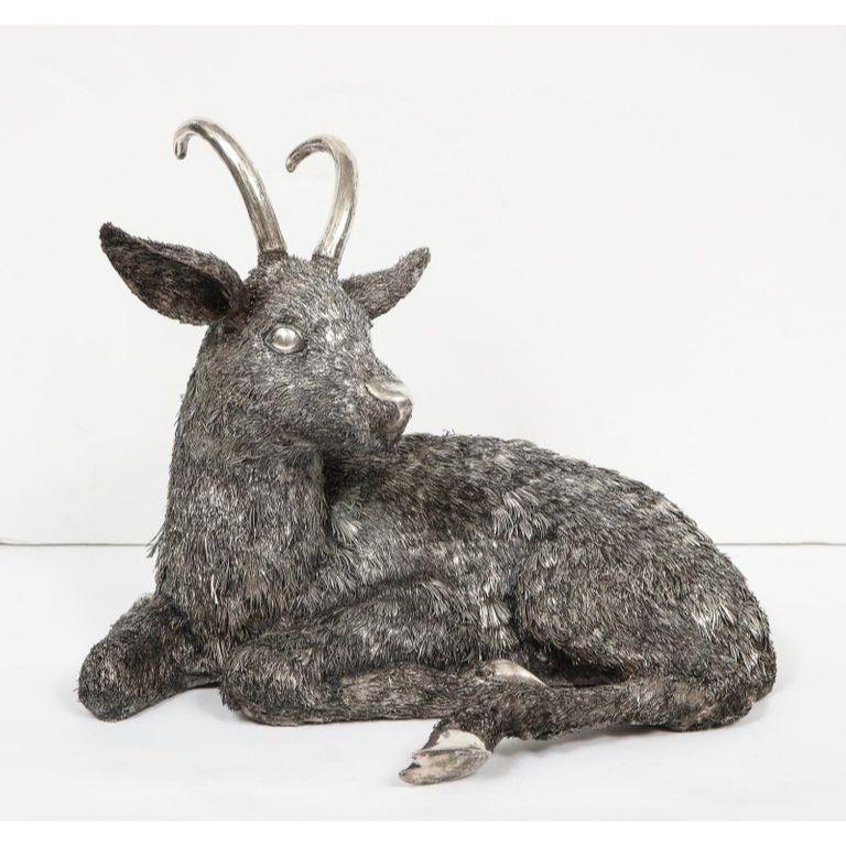 Mario Buccellati, A Rare and Exceptional Italian Silver Goat circa 1940.

Made in Milan Italy. 

Very fine quality and workmanship and very large in size.

Measures: 12