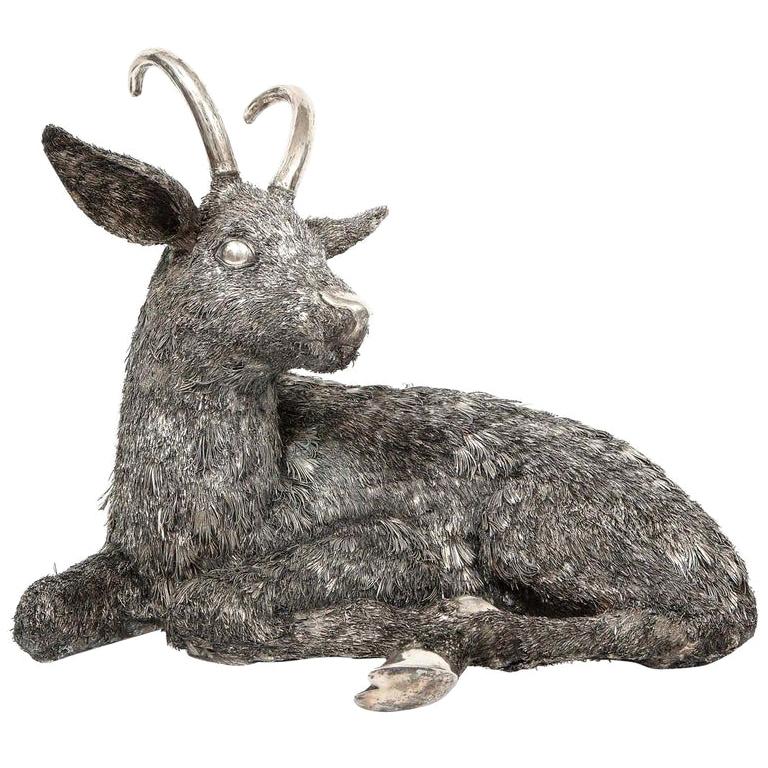Mario Buccellati, a Rare and Exceptional Italian Silver Goat For Sale