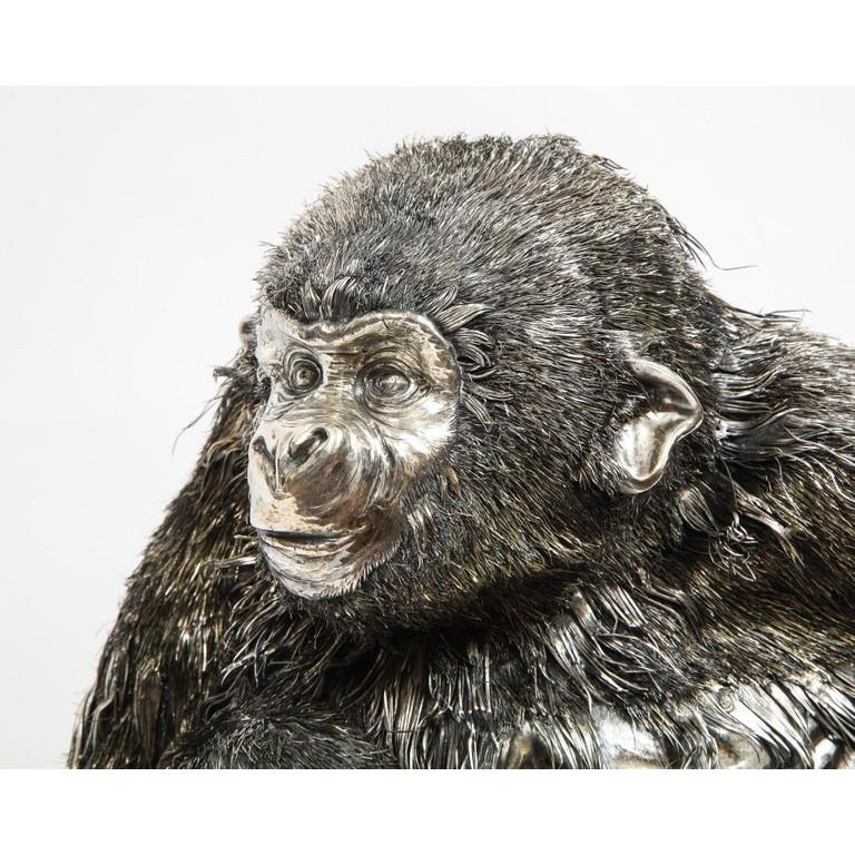 Mario Buccellati, a Rare and Exceptional Italian Silver Gorilla Monkey on Base 6