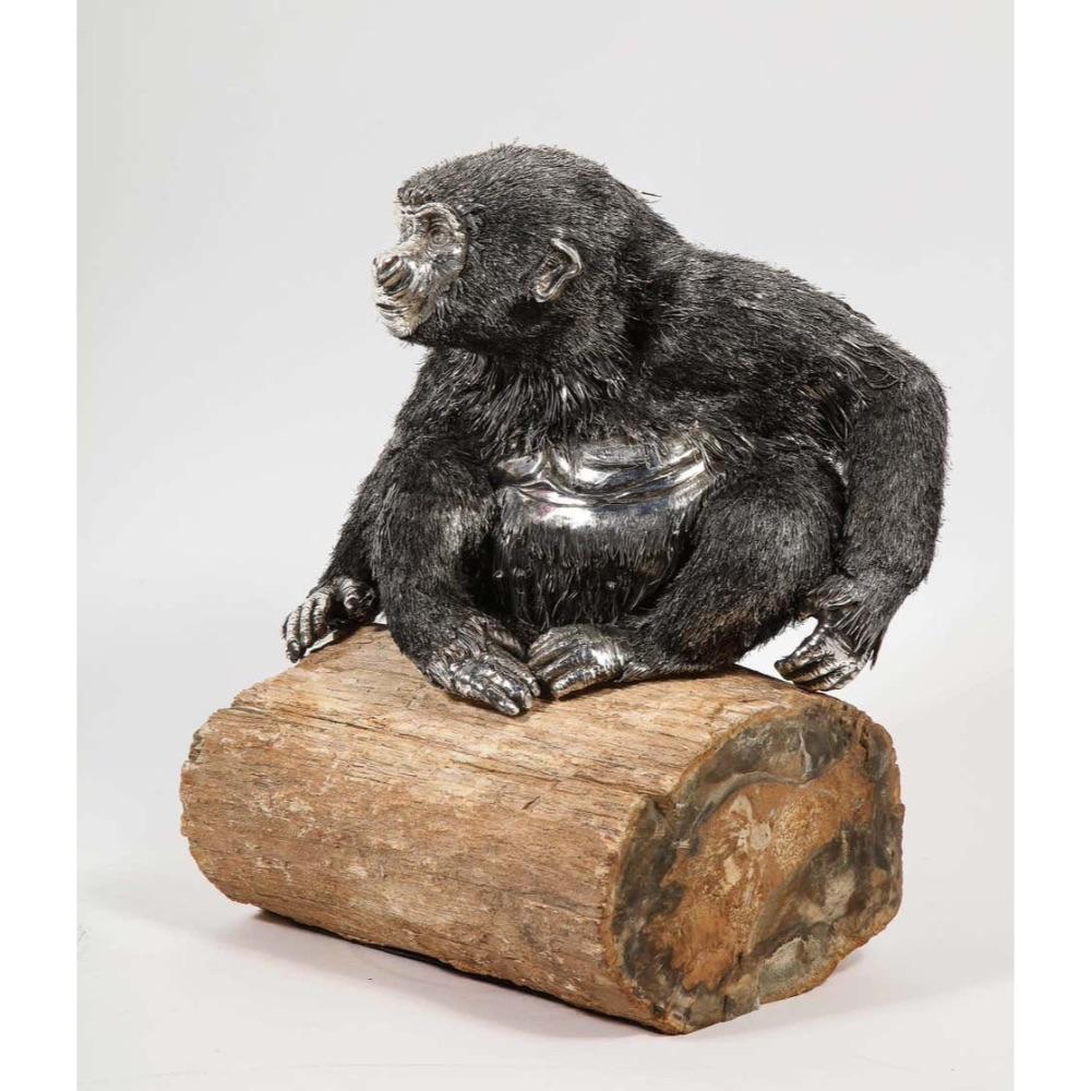 Mario Buccellati, a Rare and Exceptional Italian Silver Gorilla Monkey on Base 6