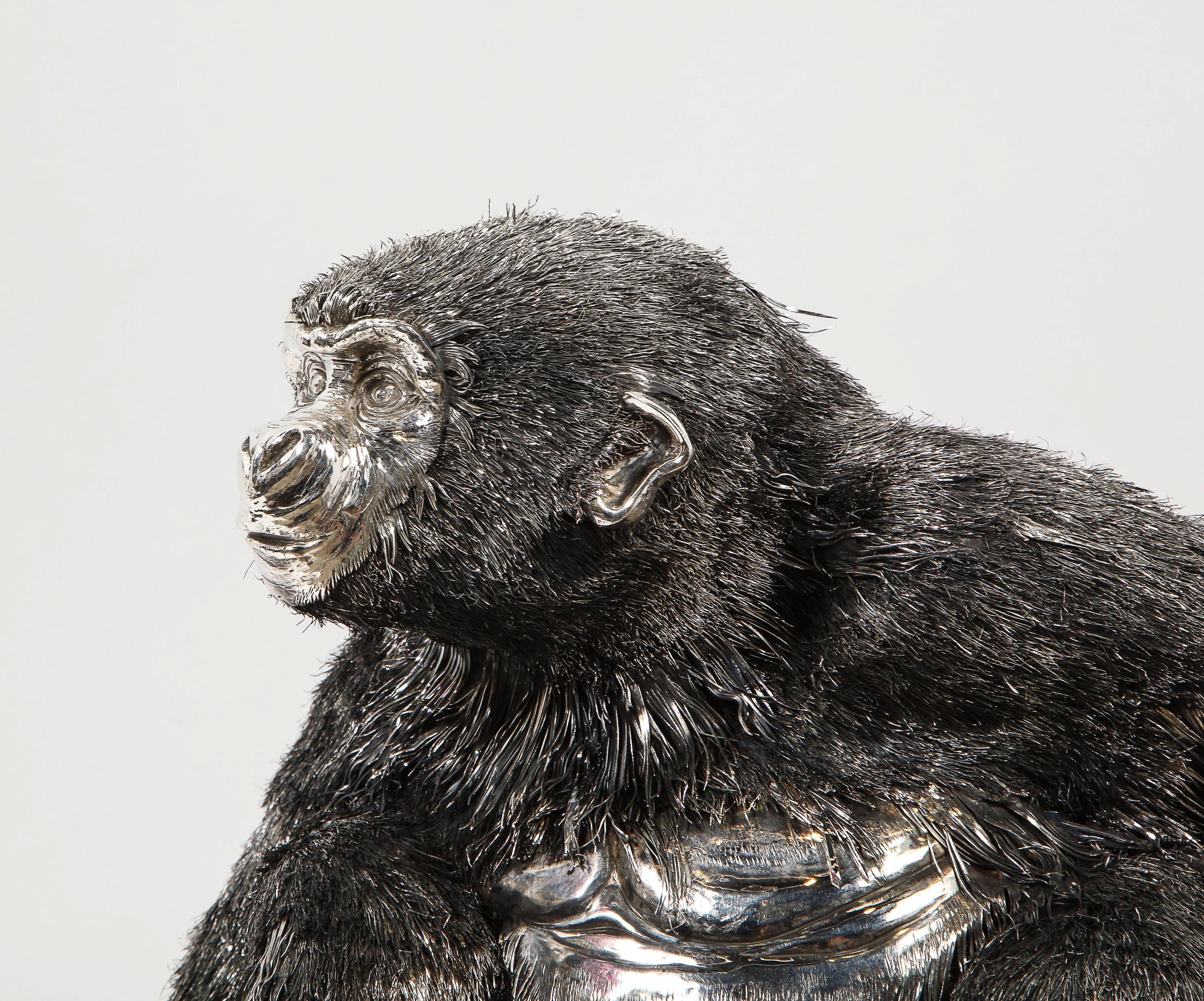 Mario Buccellati, a Rare and Exceptional Italian Silver Gorilla Monkey on Base 7