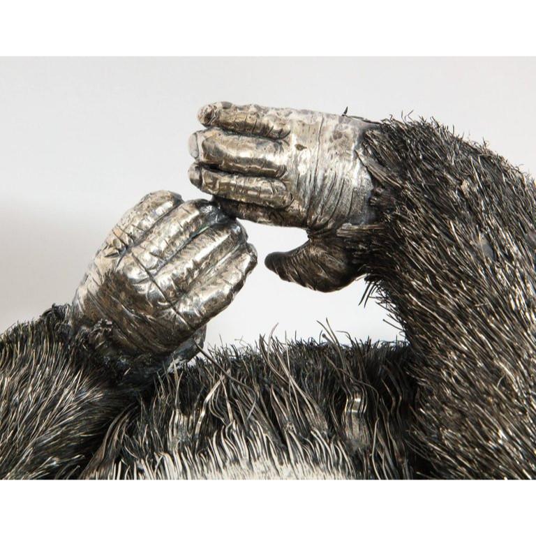 Mario Buccellati, a Rare and Exceptional Italian Silver Gorilla Monkey on Base 9