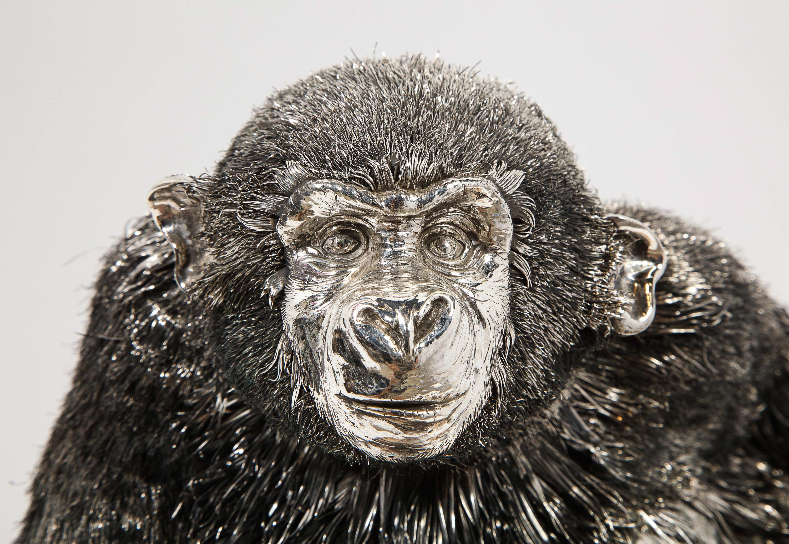 Mario Buccellati, a Rare and Exceptional Italian Silver Gorilla Monkey on Base 10