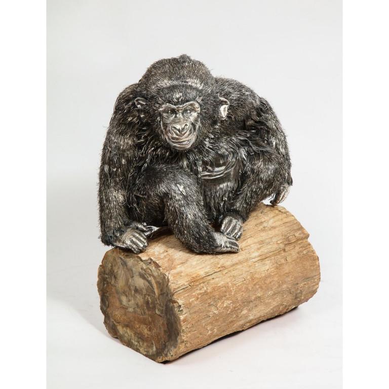Mario Buccellati, a Rare and Exceptional Italian Silver Gorilla Monkey on Base 12