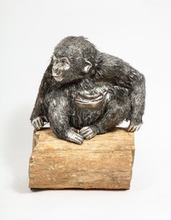 Mario Buccellati, a Rare and Exceptional Italian Silver Gorilla Monkey on Base