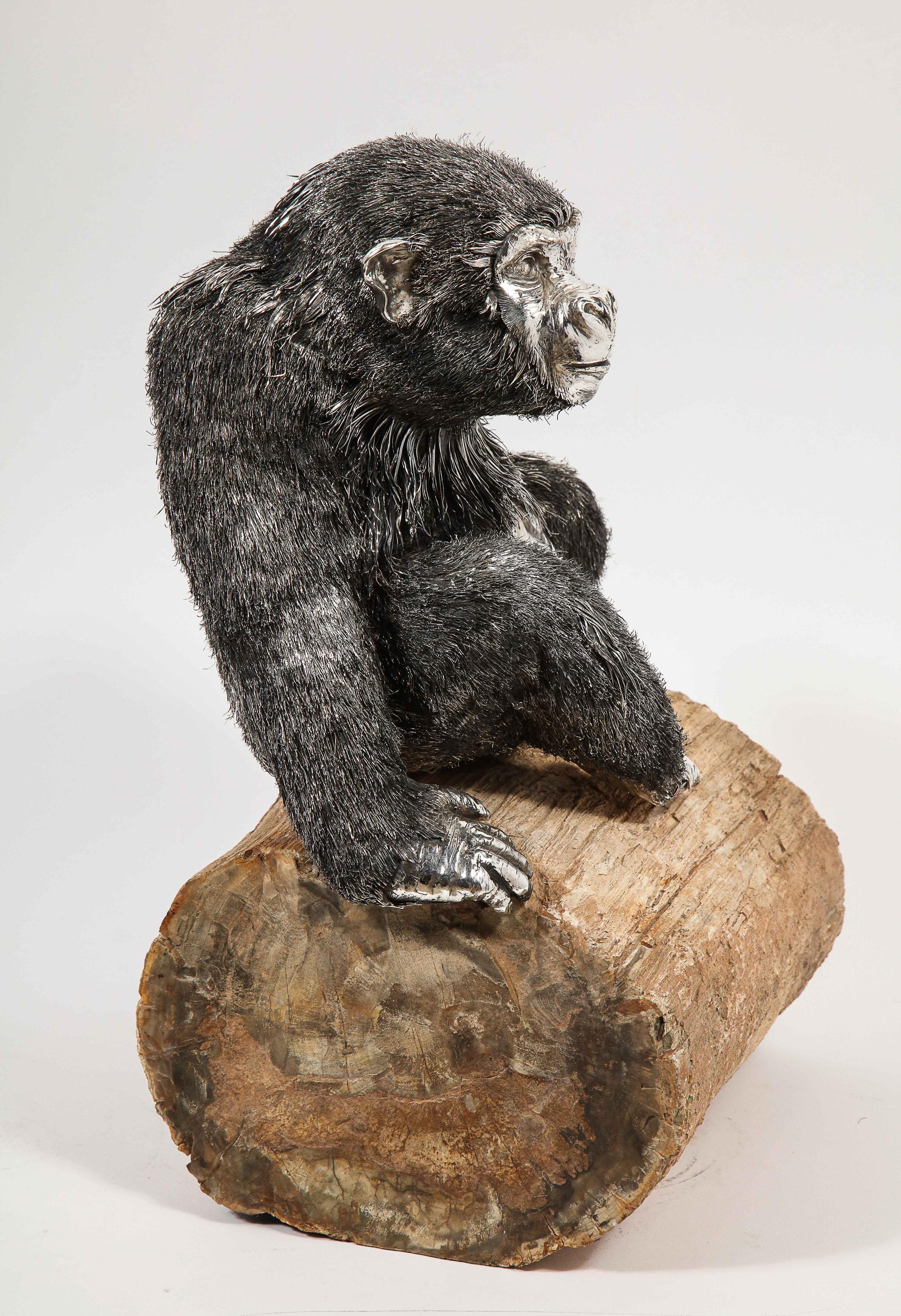 20th Century Mario Buccellati, a Rare and Exceptional Italian Silver Gorilla Monkey on Base