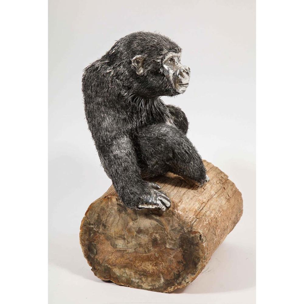Women's or Men's Mario Buccellati, a Rare and Exceptional Italian Silver Gorilla Monkey on Base