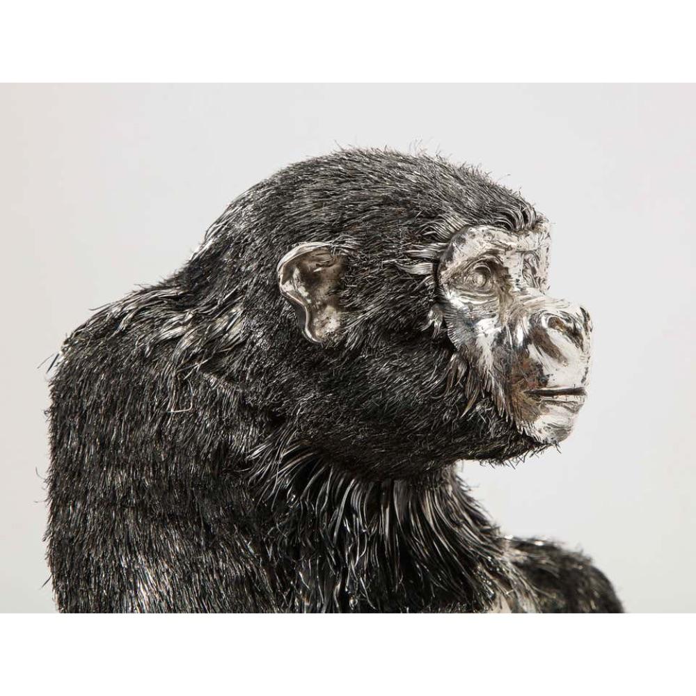 Mario Buccellati, a Rare and Exceptional Italian Silver Gorilla Monkey on Base 1