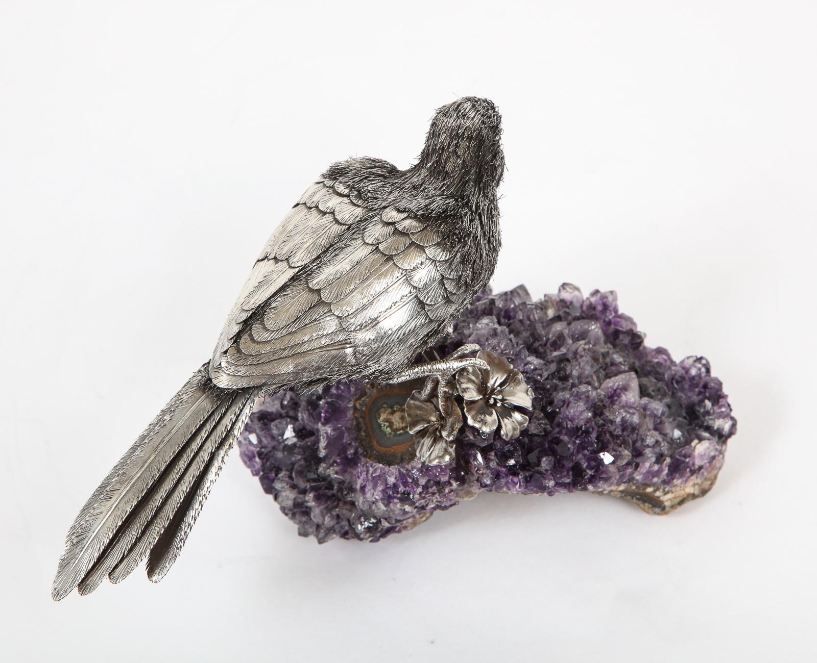 Mario Buccellati, an Exceptional Italian Silver Parrot on Amethyst 11