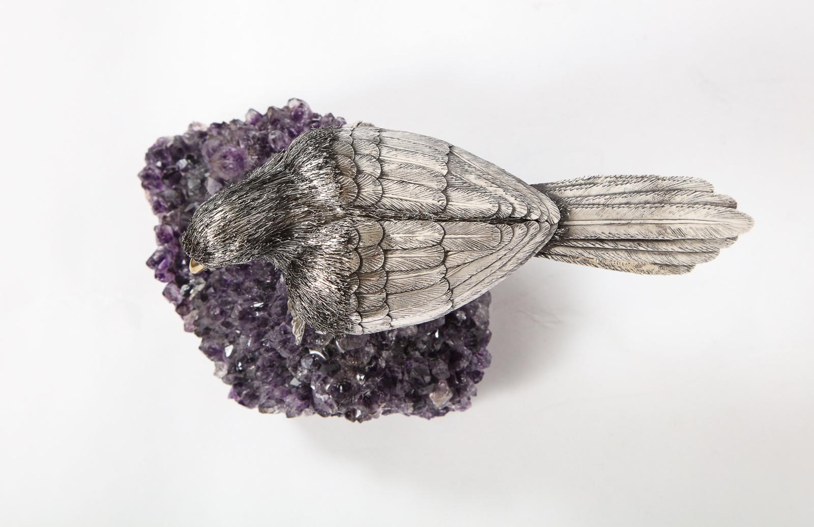 Mario Buccellati, an Exceptional Italian Silver Parrot on Amethyst 14