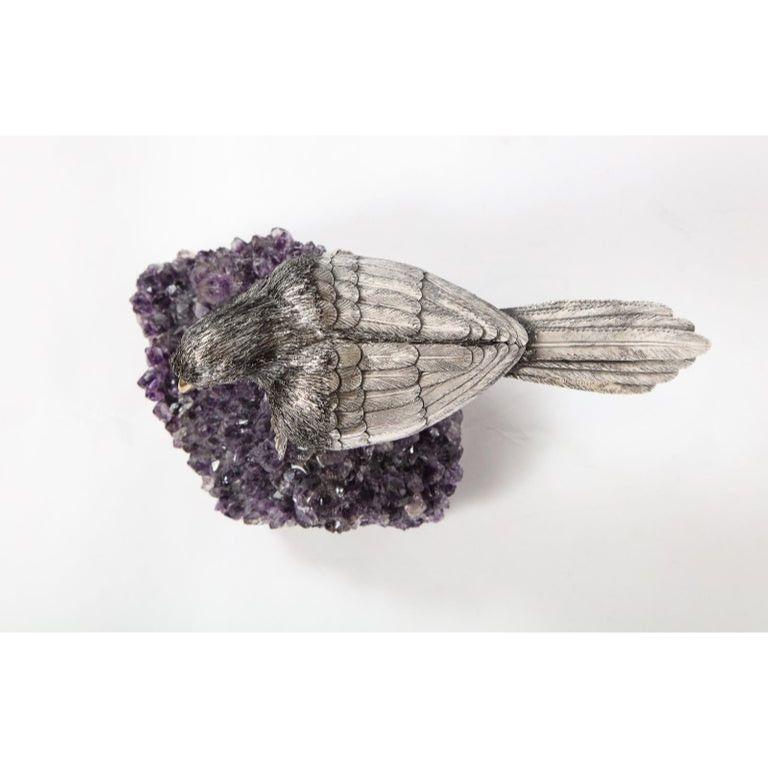 Mario Buccellati, an Exceptional Italian Silver Parrot on Amethyst 14