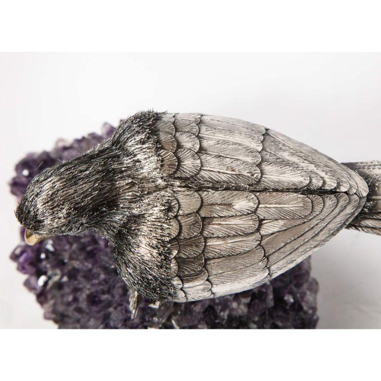 Mario Buccellati, an Exceptional Italian Silver Parrot on Amethyst 15