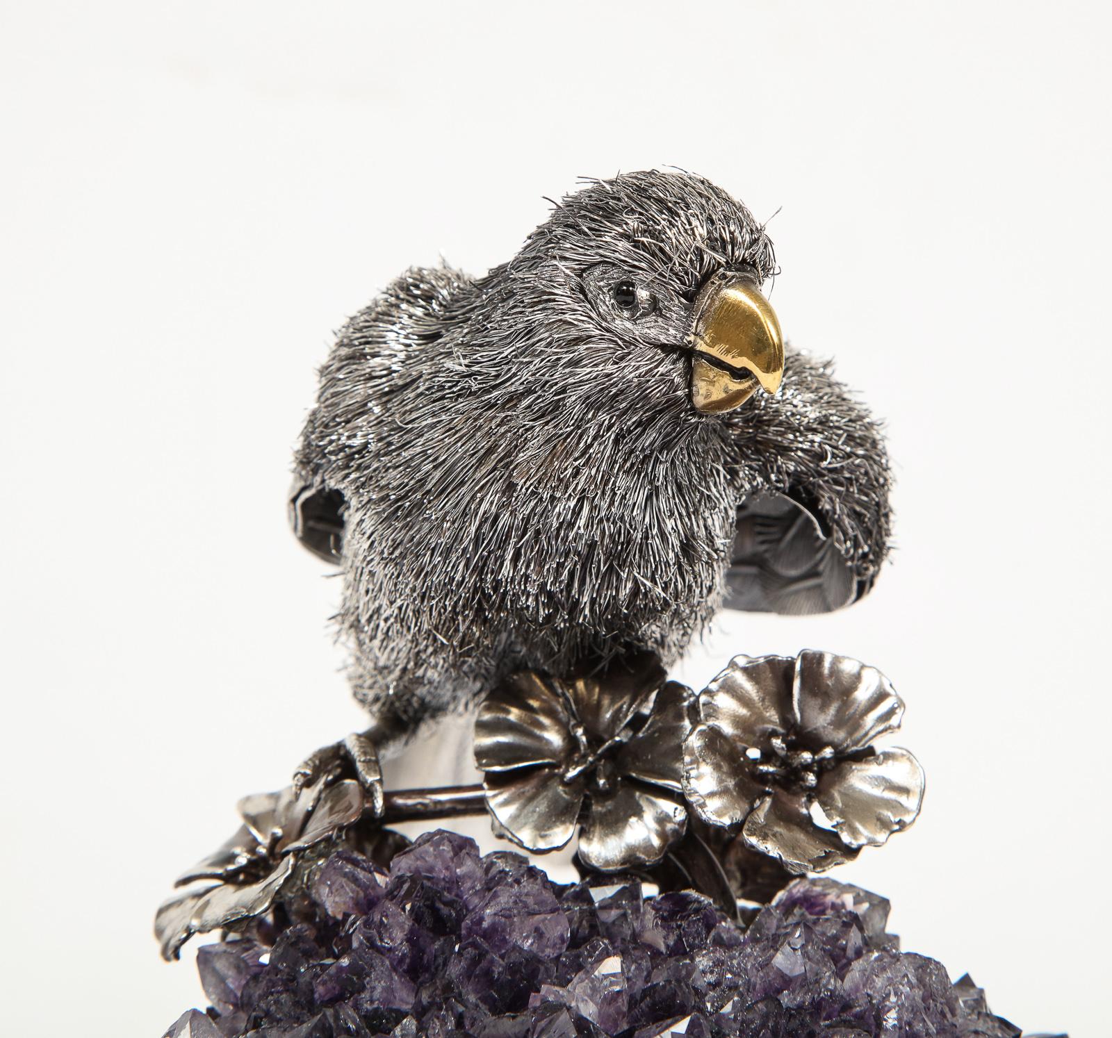 Mario Buccellati, an Exceptional Italian Silver Parrot on Amethyst 1
