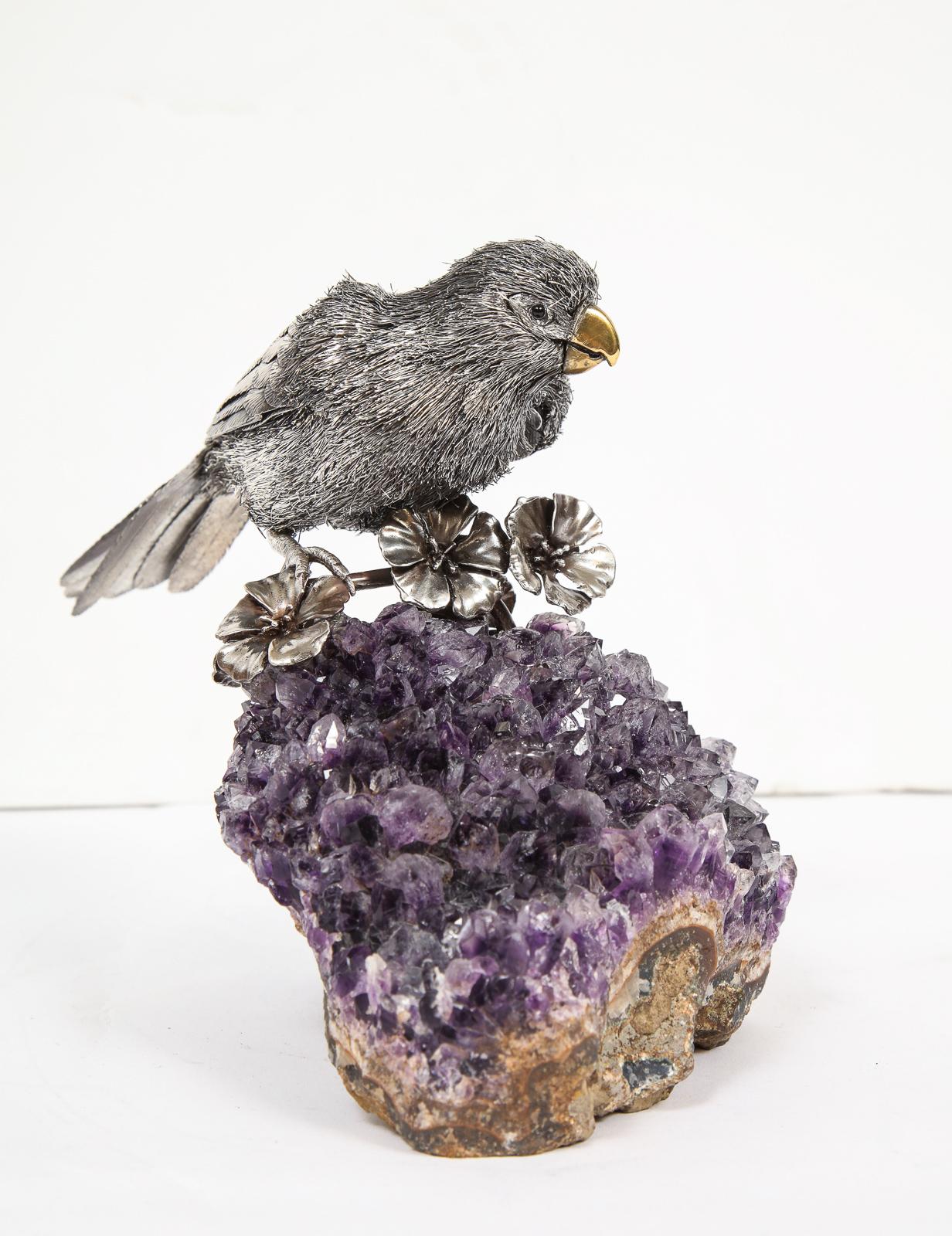 Mario Buccellati, an Exceptional Italian Silver Parrot on Amethyst 2