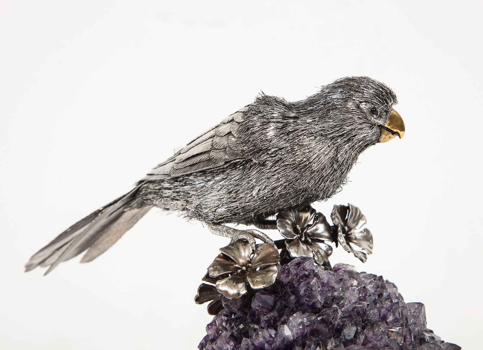 Mario Buccellati, an Exceptional Italian Silver Parrot on Amethyst 4