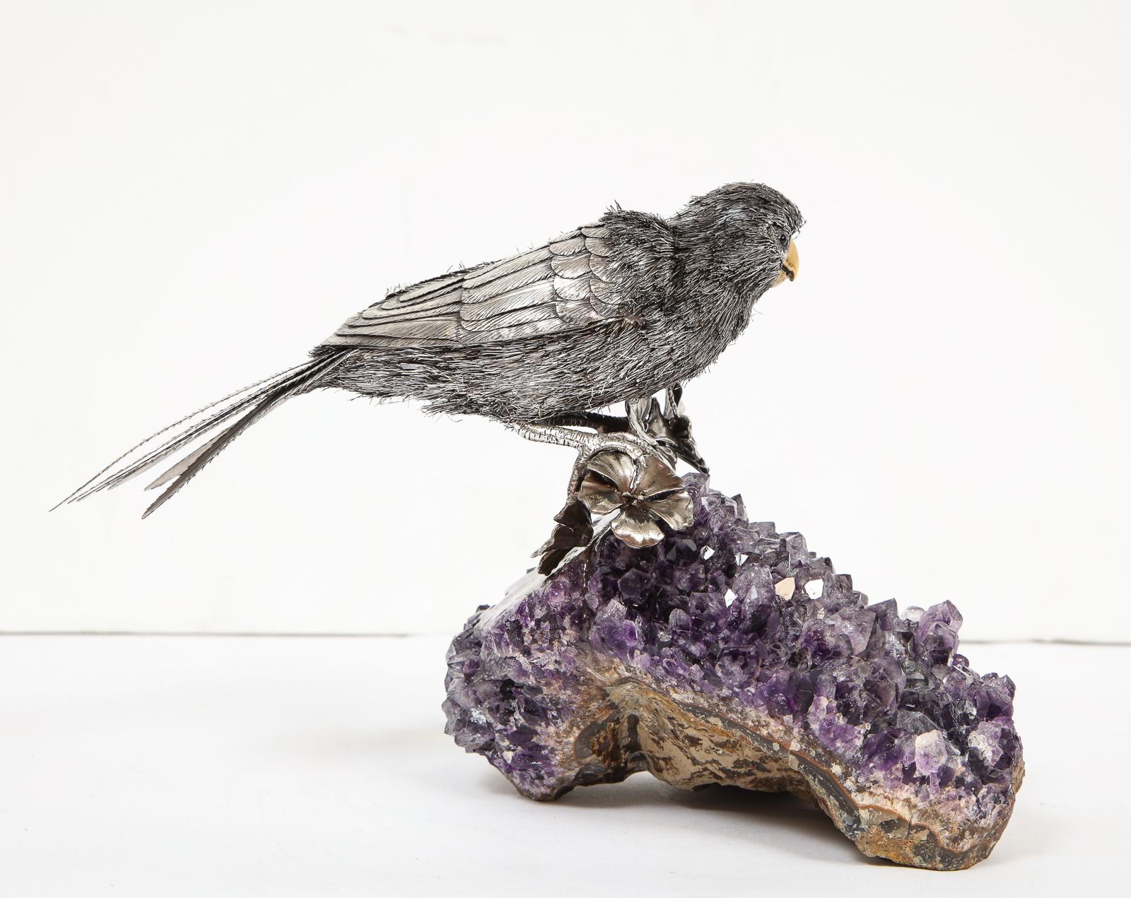 Mario Buccellati, an Exceptional Italian Silver Parrot on Amethyst 5
