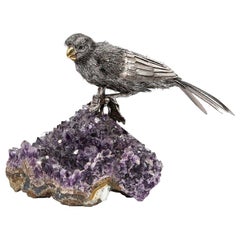 Vintage Mario Buccellati, an Exceptional Italian Silver Parrot on Amethyst