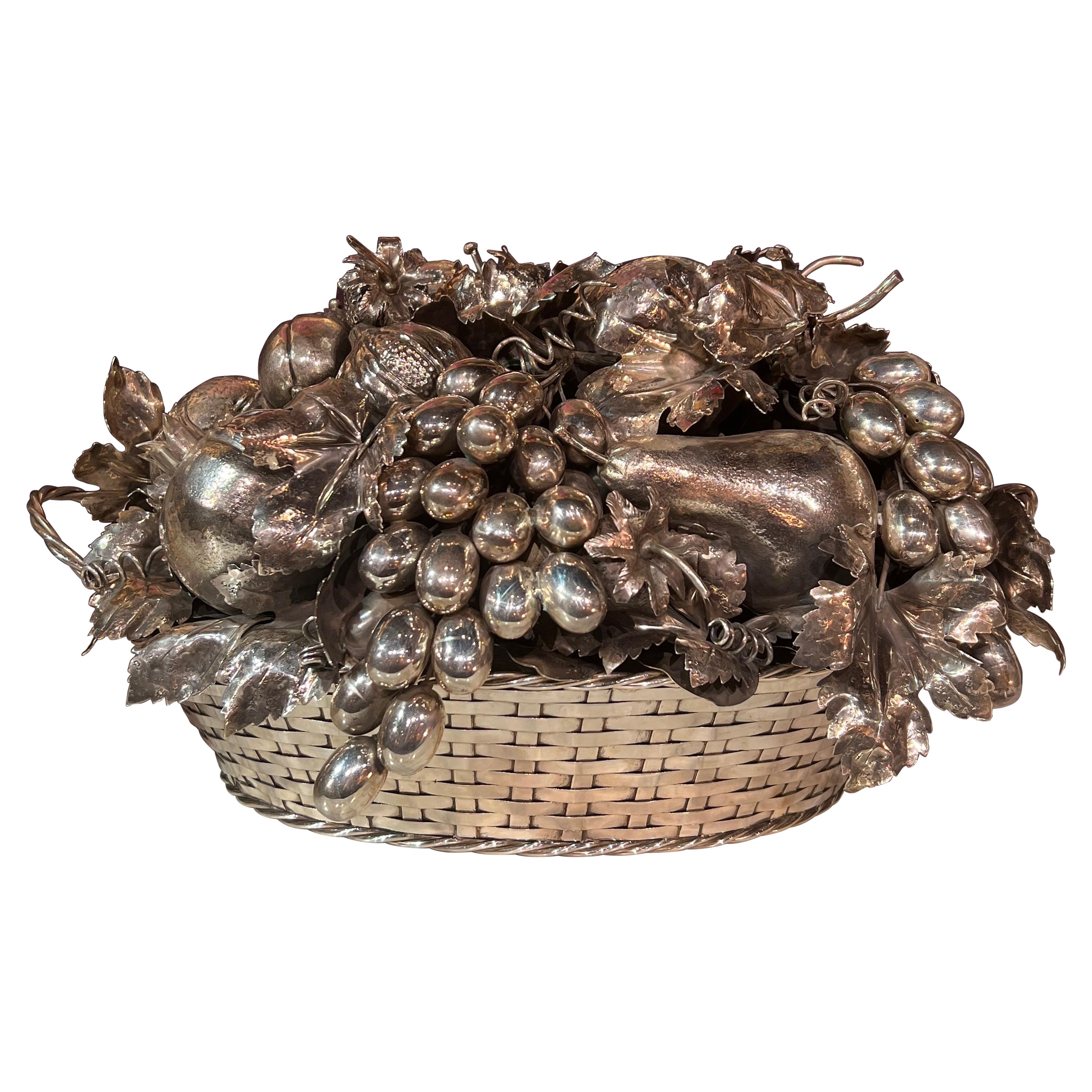 Mario Buccellati, an Italian Silver Fruit Basket Centerpiece and Bowl, Milan