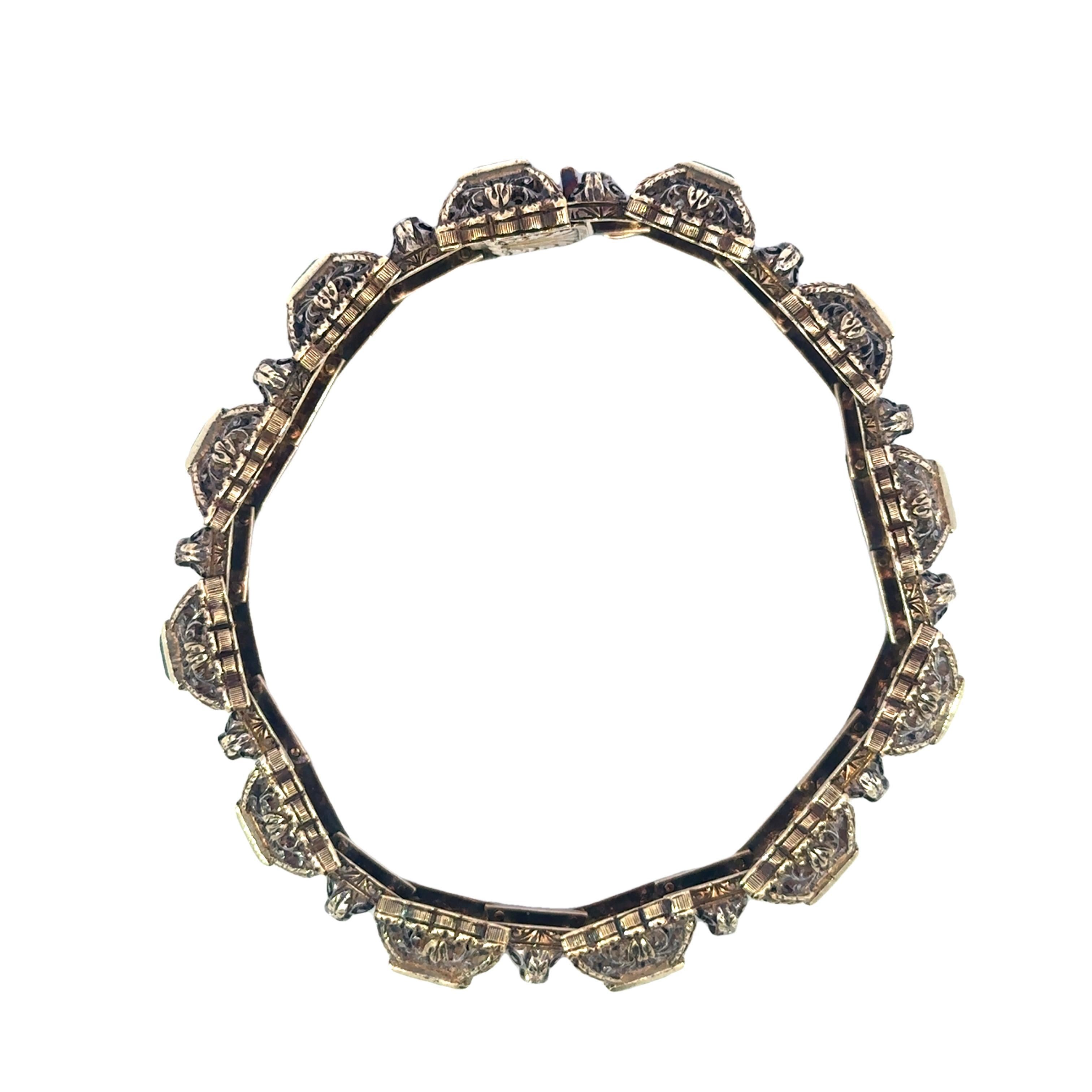 Mario Buccellati Emerald Diamonds Bracelet 18K Gold and Silver With ~5.43ct For Sale 5