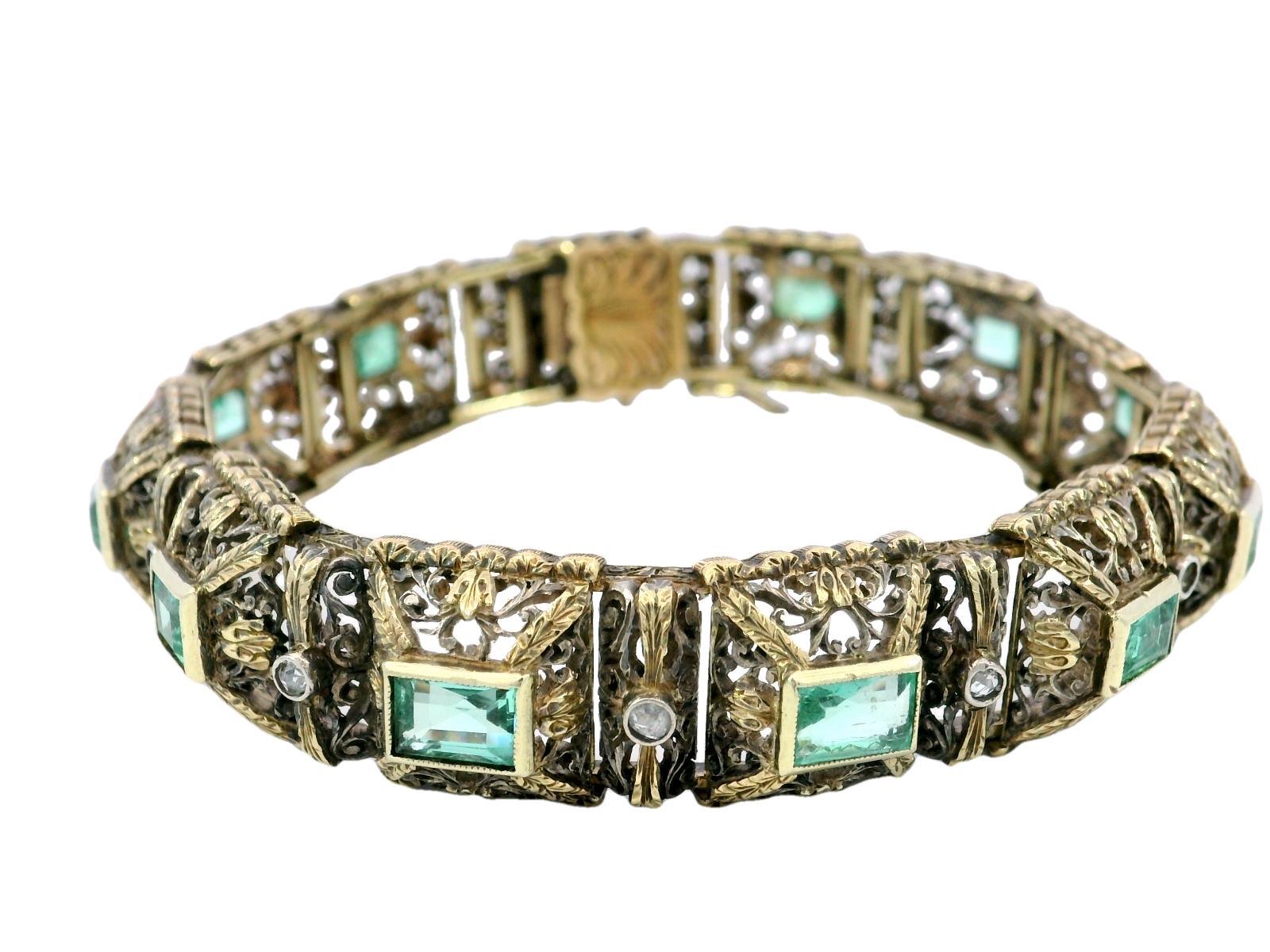 Mario Buccellati Emerald Diamonds Bracelet 18K Gold and Silver With ~5.43ct For Sale 6