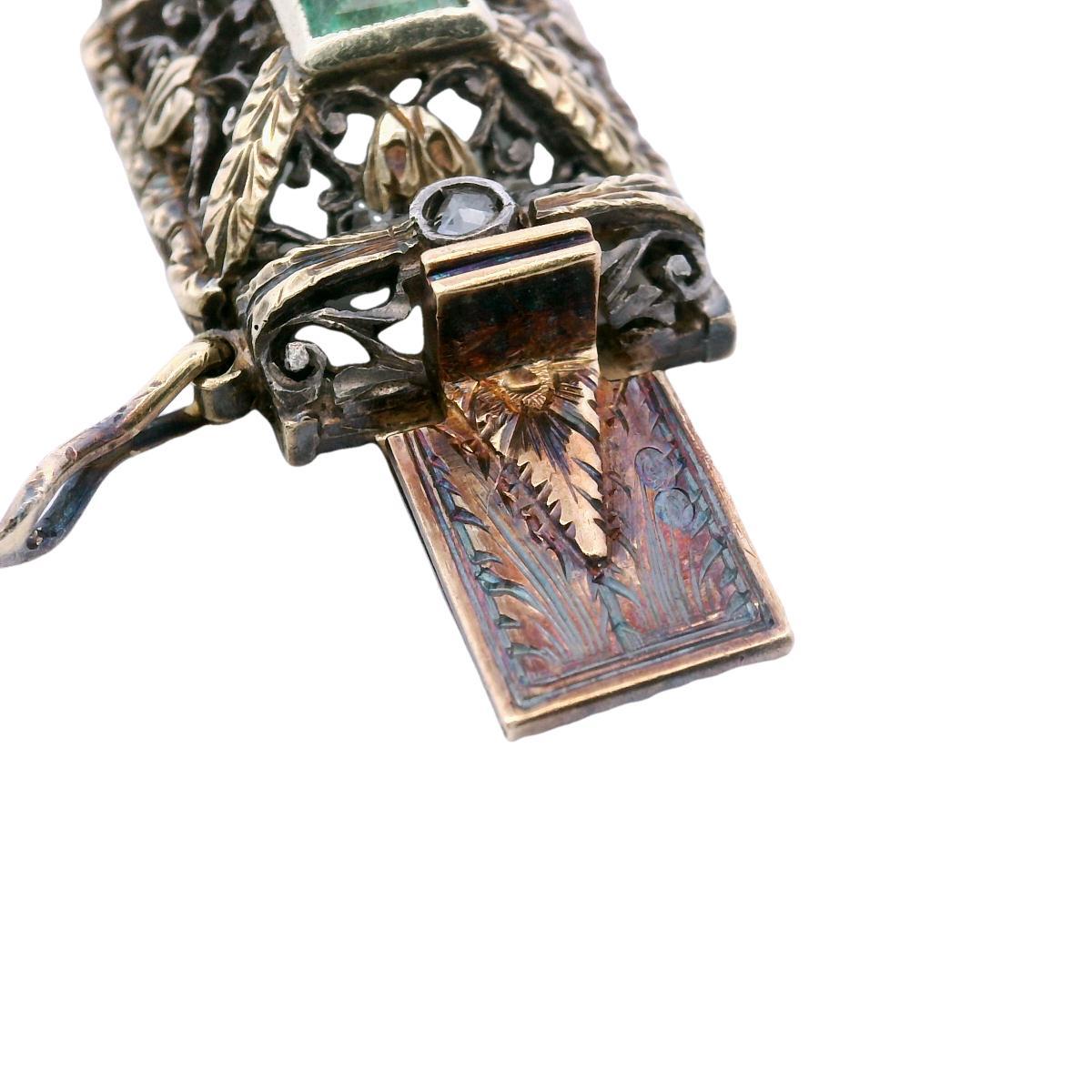 Mario Buccellati Emerald Diamonds Bracelet 18K Gold and Silver With ~5.43ct For Sale 7