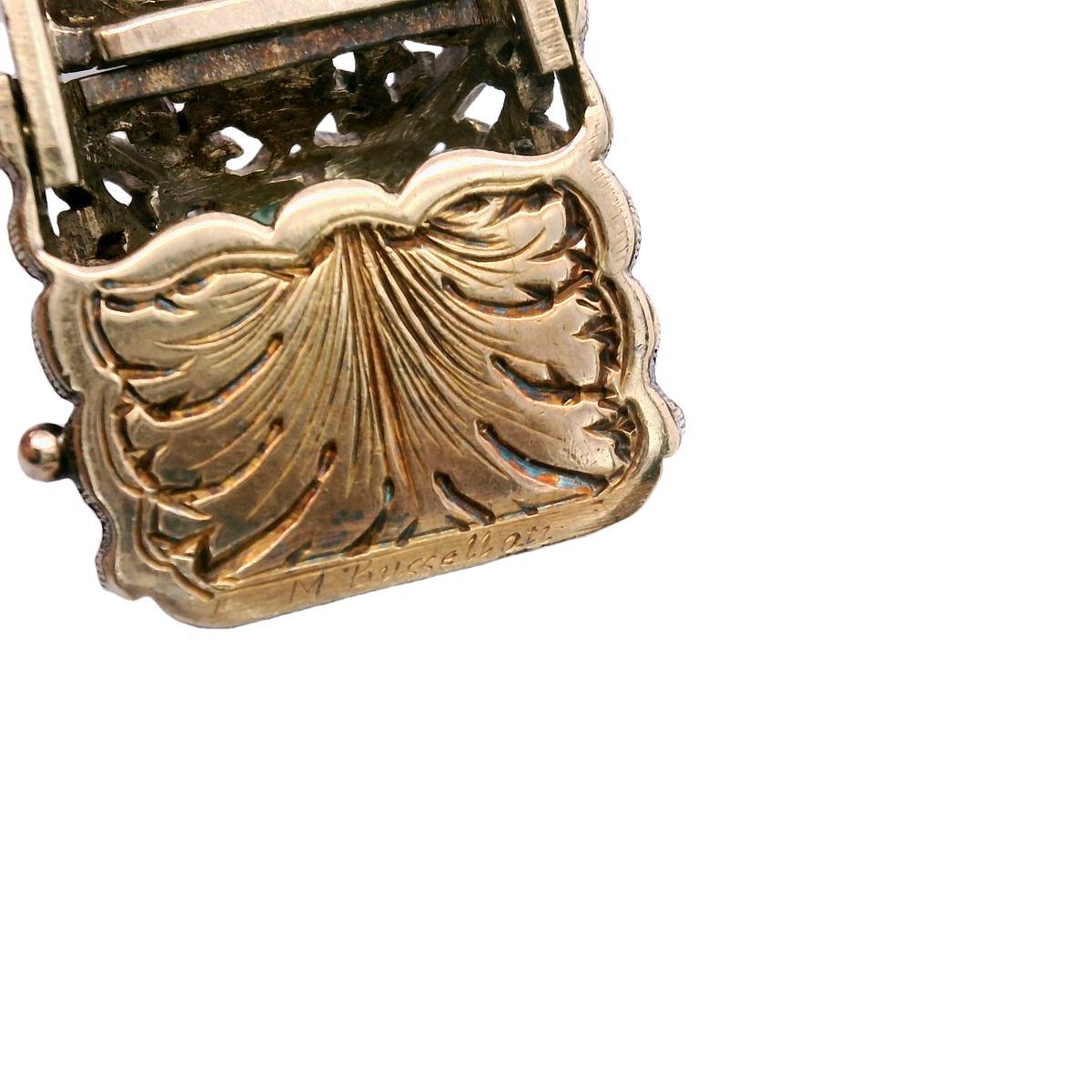 Mario Buccellati Emerald Diamonds Bracelet 18K Gold and Silver With ~5.43ct For Sale 9