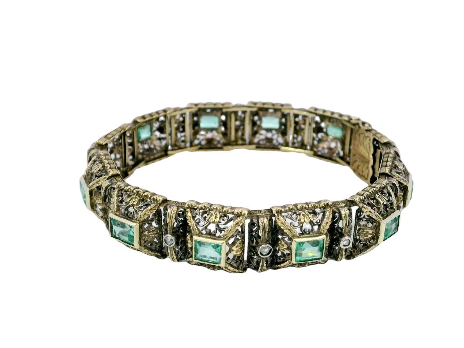 Women's Mario Buccellati Emerald Diamonds Bracelet 18K Gold and Silver With ~5.43ct For Sale