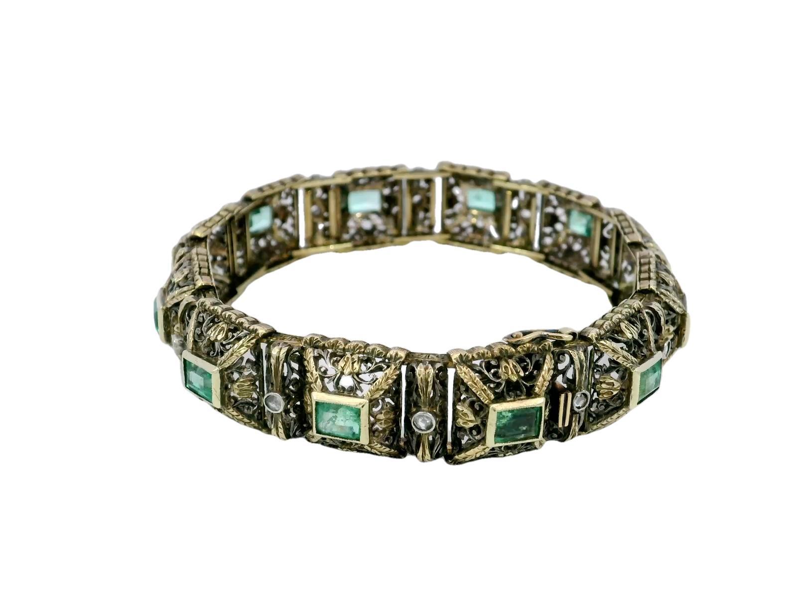 Mario Buccellati Emerald Diamonds Bracelet 18K Gold and Silver With ~5.43ct For Sale 1