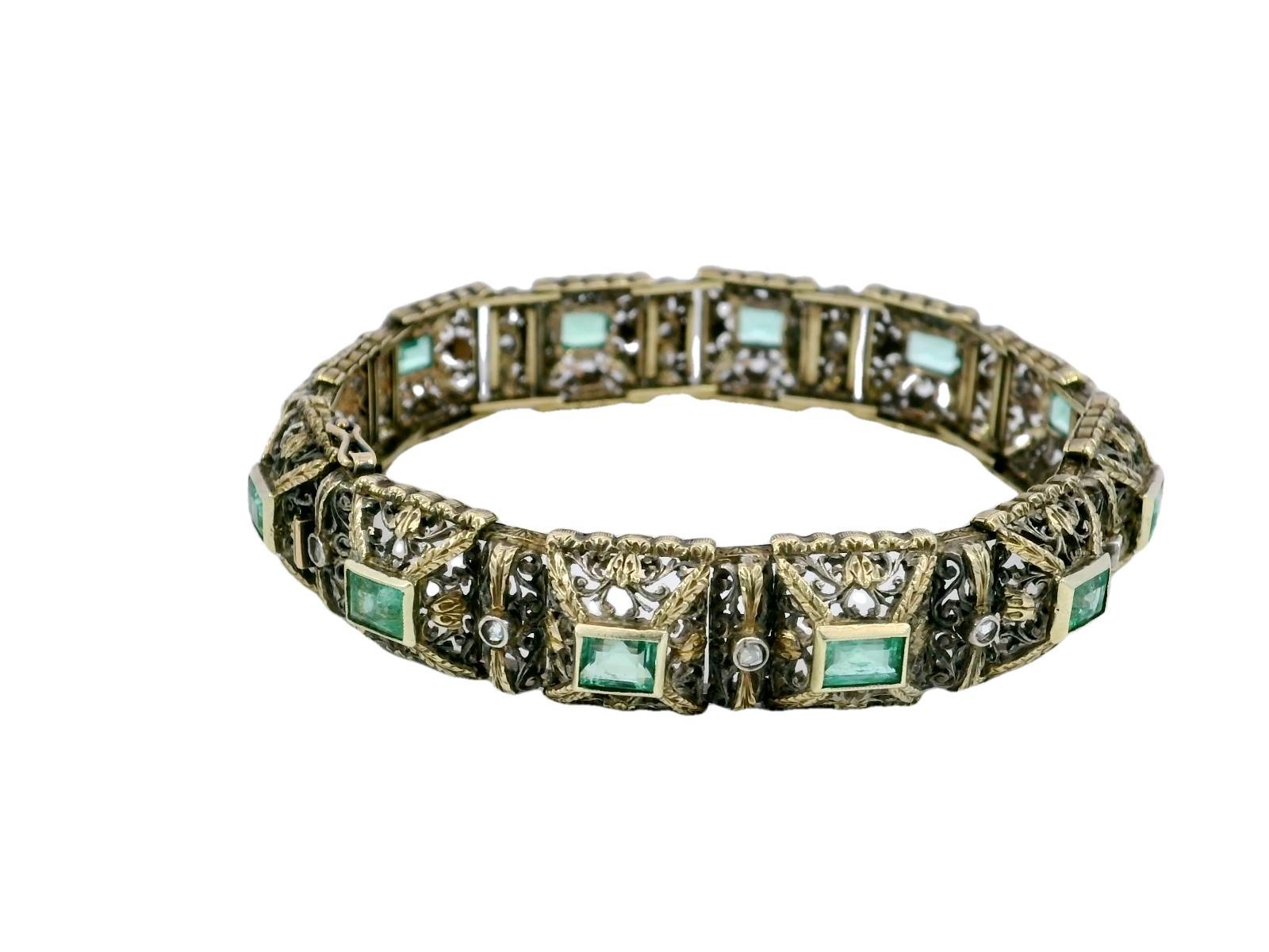 Mario Buccellati Emerald Diamonds Bracelet 18K Gold and Silver With ~5.43ct For Sale 2