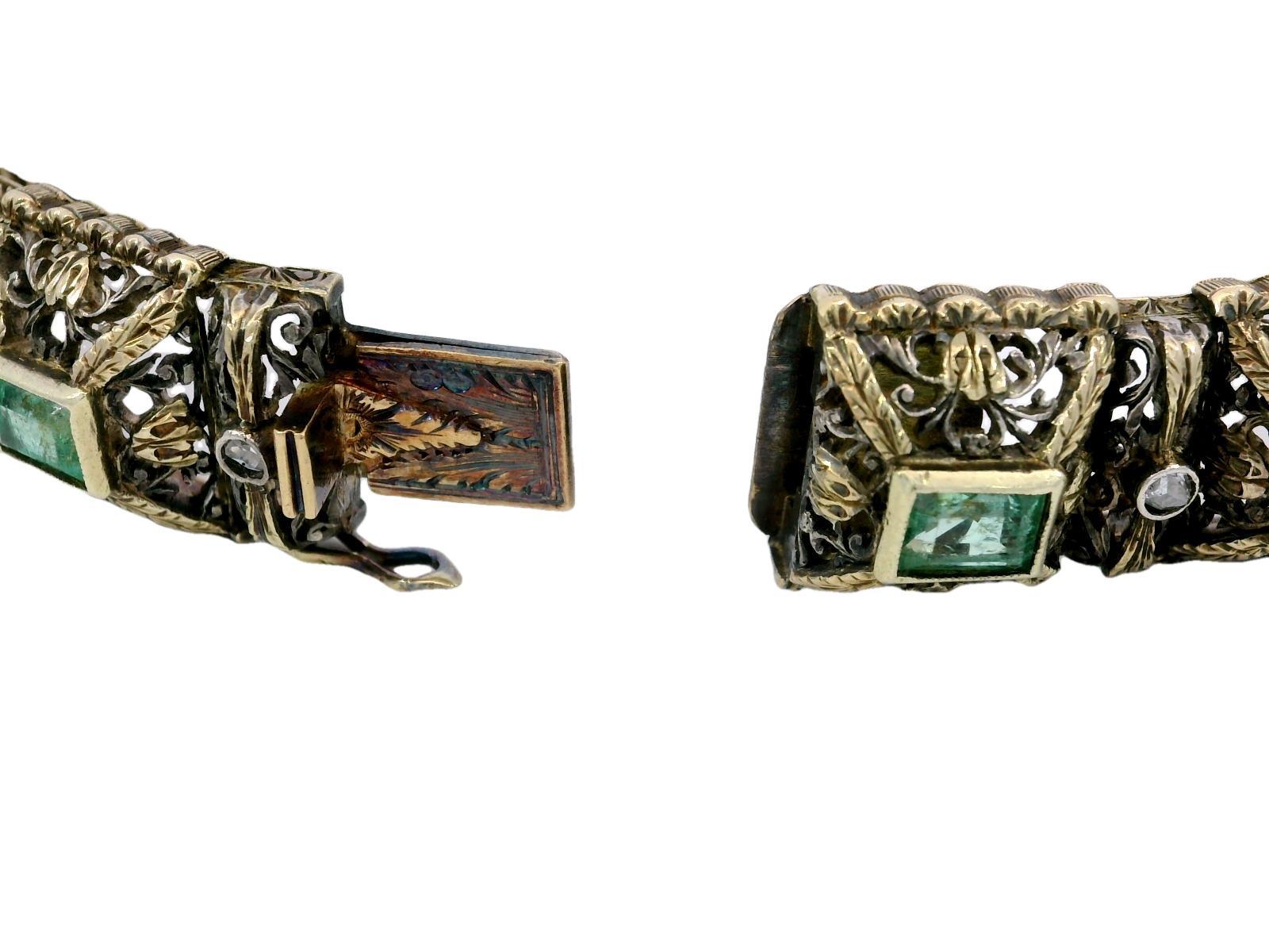 Mario Buccellati Emerald Diamonds Bracelet 18K Gold and Silver With ~5.43ct For Sale 4