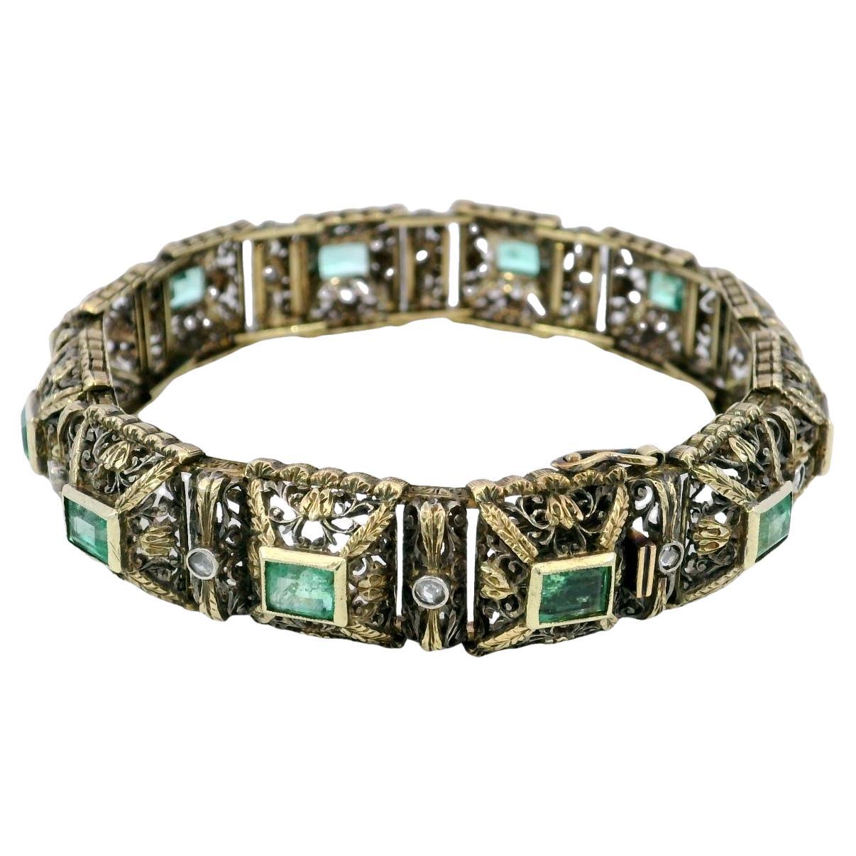 Mario Buccellati Emerald Diamonds Bracelet 18K Gold and Silver With ~5.43ct For Sale