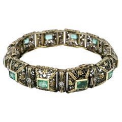 Mario Buccellati Emerald Diamonds Bracelet 18K Gold and Silver With ~5.43ct