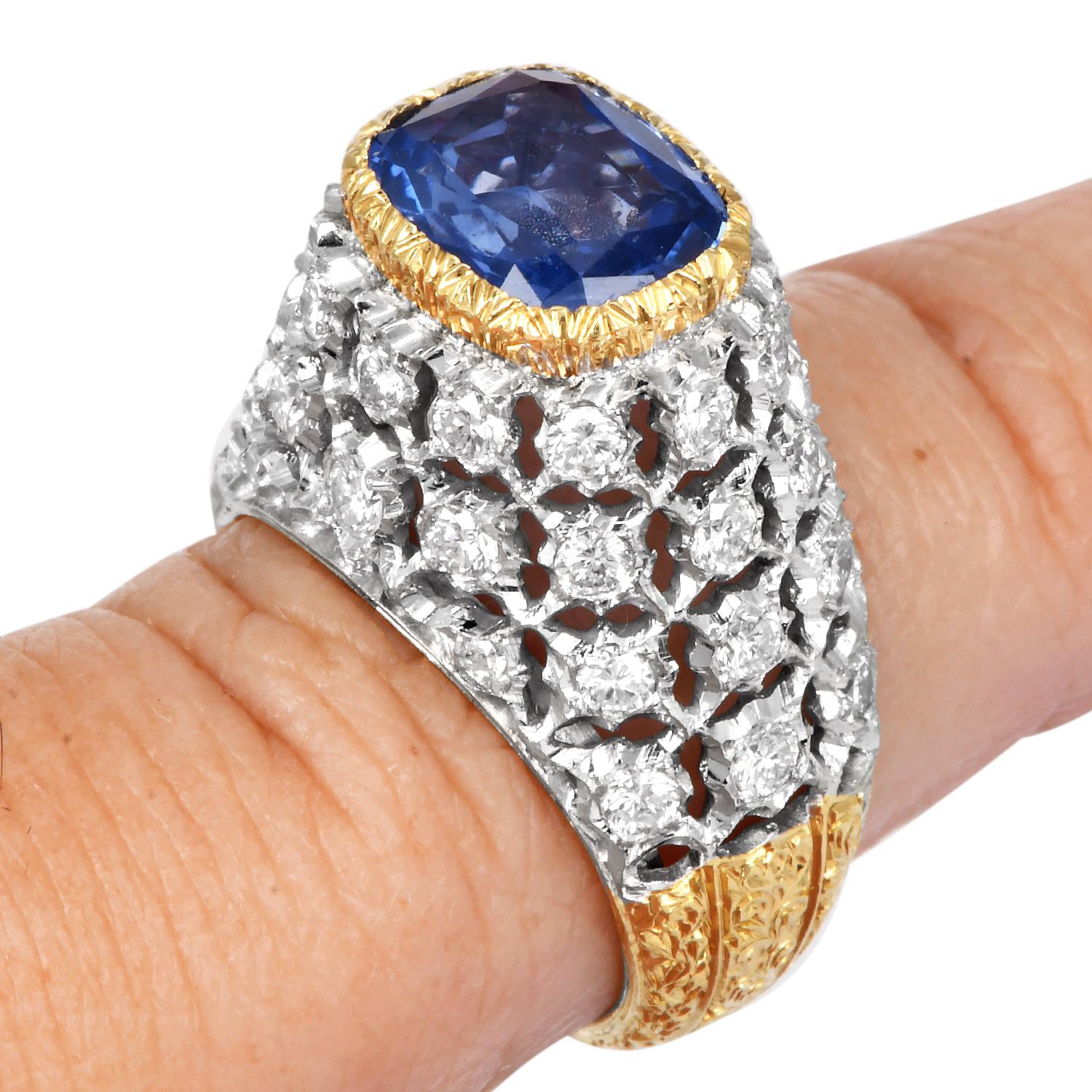 Oval Cut Mario Buccellati Ceylon Sapphire Diamond 18K Dome Ring For Sale