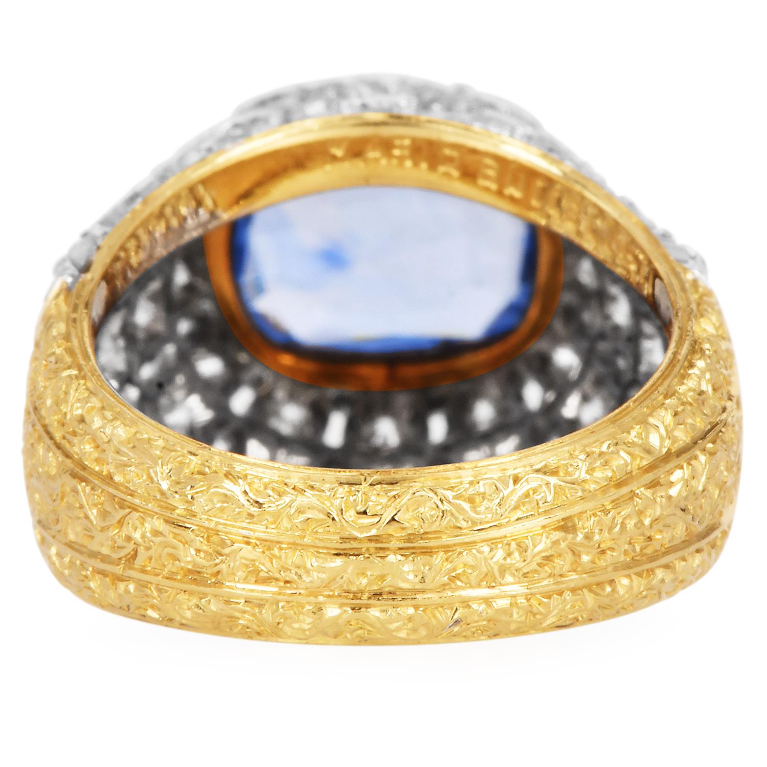 Mario Buccellati Ceylon Sapphire Diamond 18K Dome Ring For Sale 1