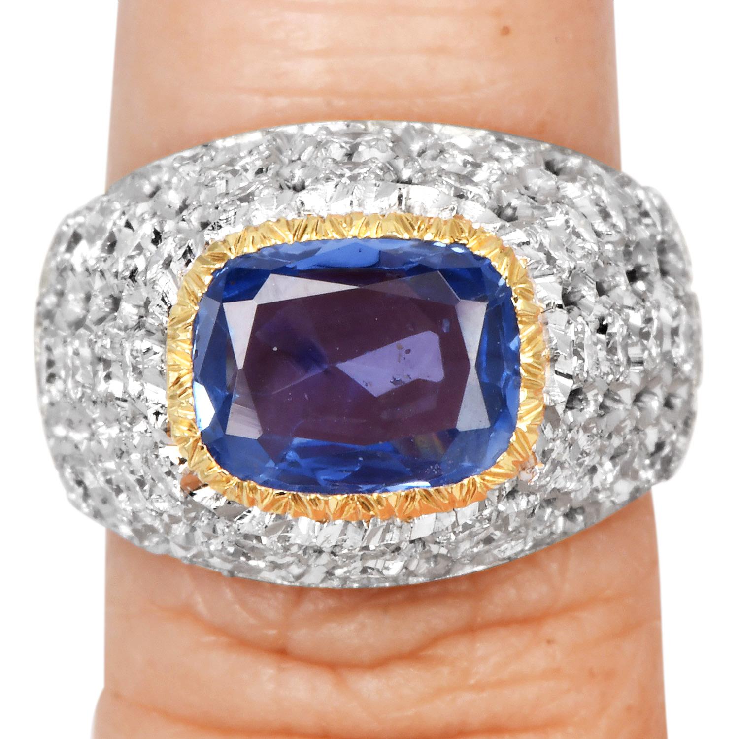 Mario Buccellati Ceylon Sapphire Diamond 18K Dome Ring For Sale 2