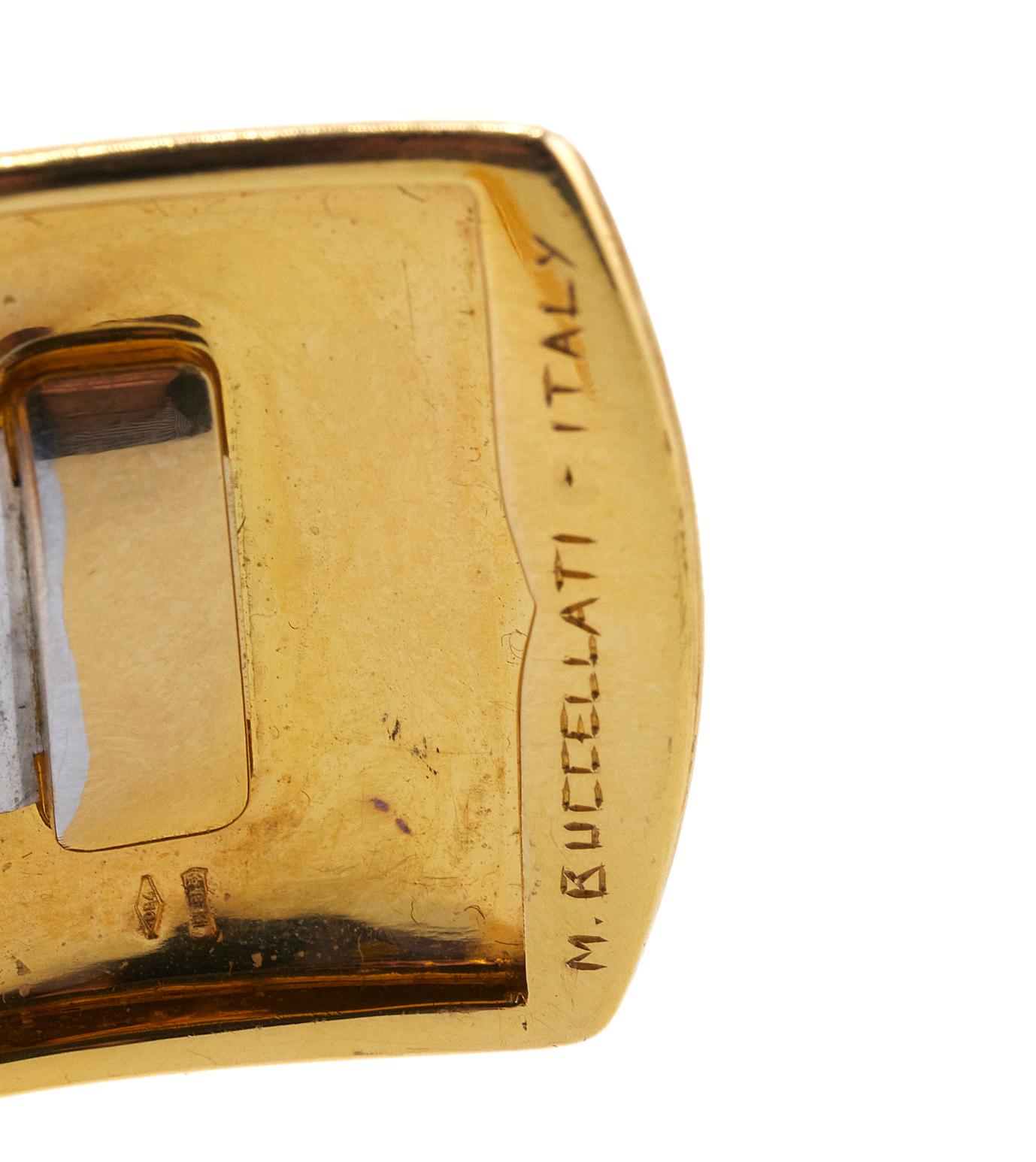 Round Cut Mario Buccellati Classic Cuff Diamond Gold Bracelet For Sale