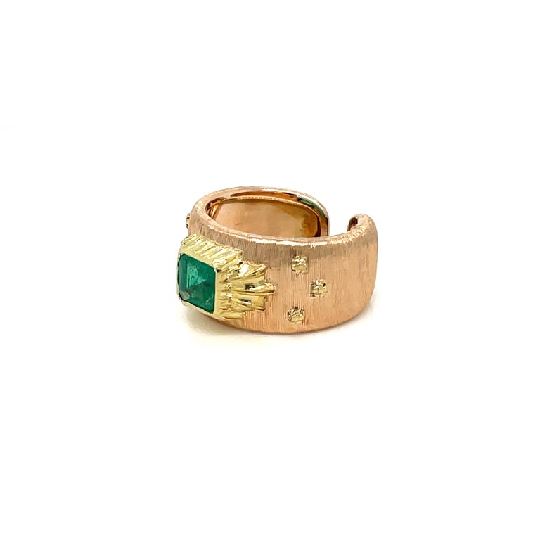 Emerald Cut Mario Buccellati Colombian Emerald Gold Band Ring For Sale