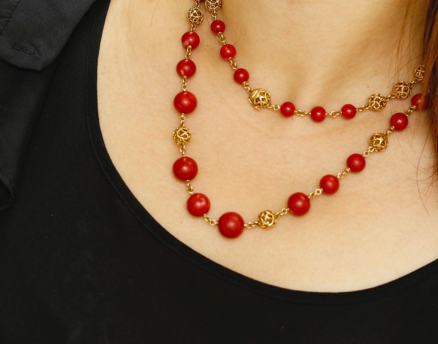Mario Buccellati Halskette aus Koralle und Goldperlen für Damen oder Herren im Angebot