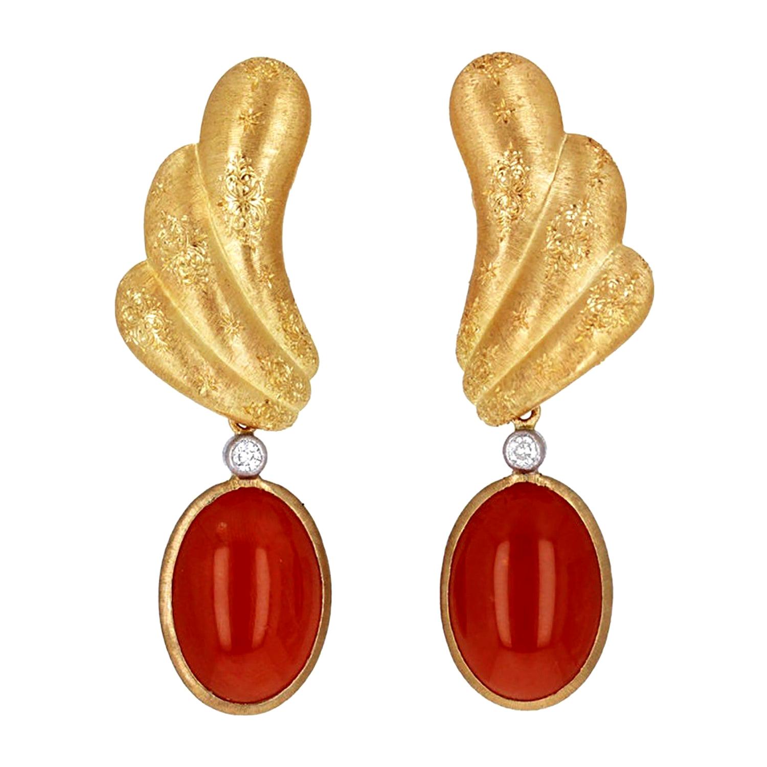Mario Buccellati Coral Diamond Yellow Gold Clip Earrings