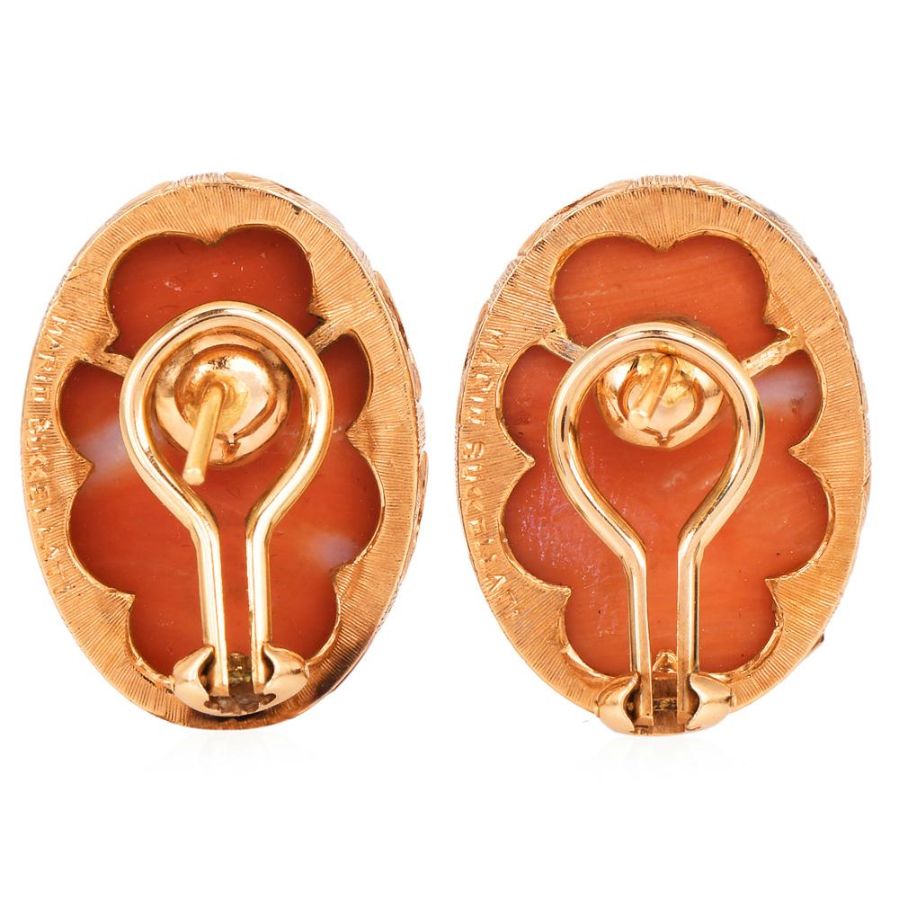 Mario Buccellati Koralle Vintage 1960er Jahre 18K Gold Oval Statement-Ohrringe Damen im Angebot
