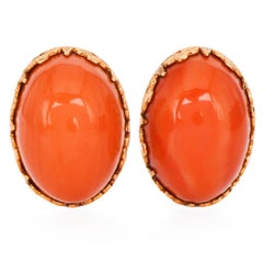 Mario Buccellati, boucles d'oreilles ovales fantaisie vintage en or 18 carats et corail, années 1960