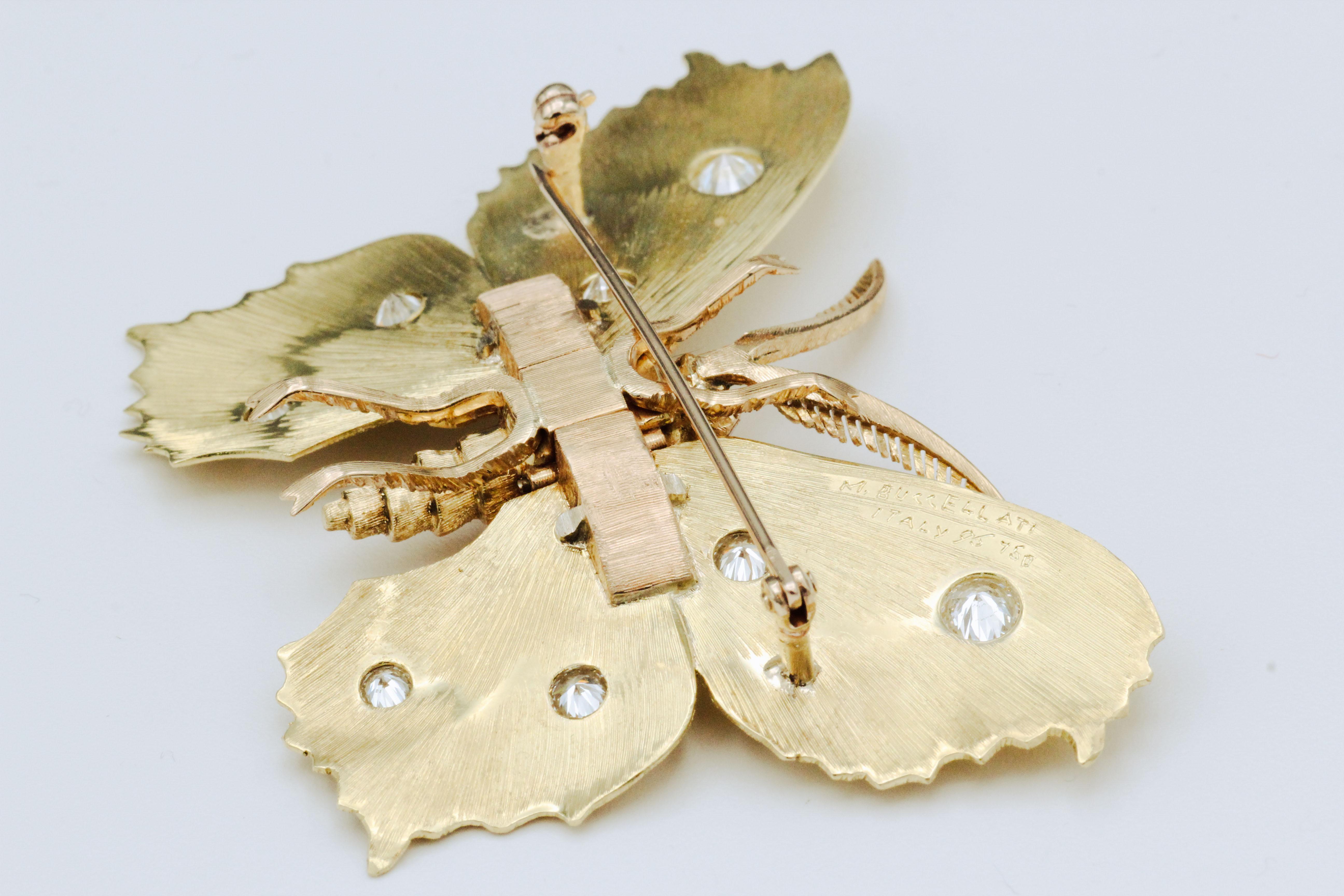 Brilliant Cut Mario Buccellati Diamond 18k Gold Butterfly Brooch