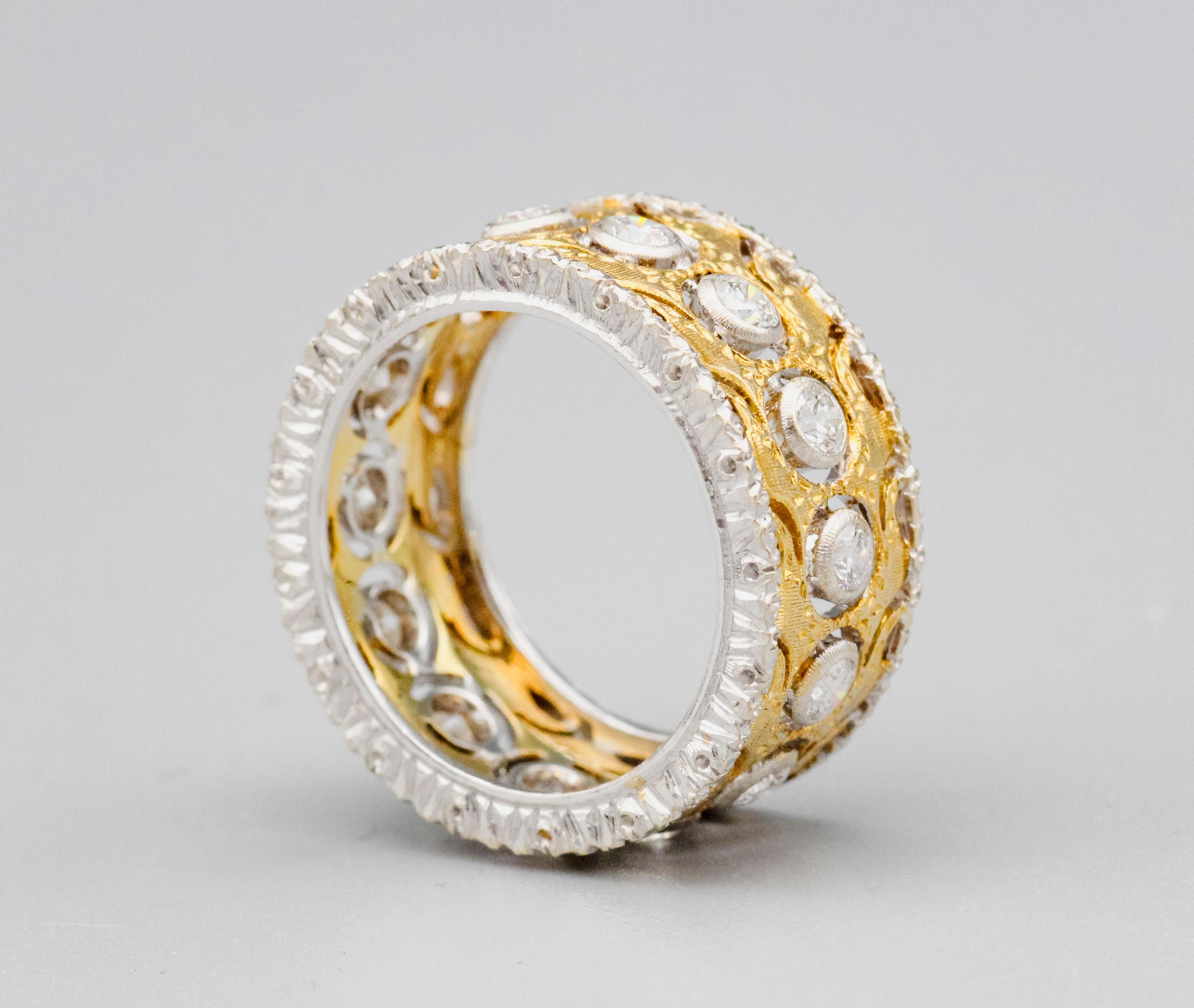 Mario Buccellati  Bague en or bicolore 18k avec diamant Bon état - En vente à New York, NY