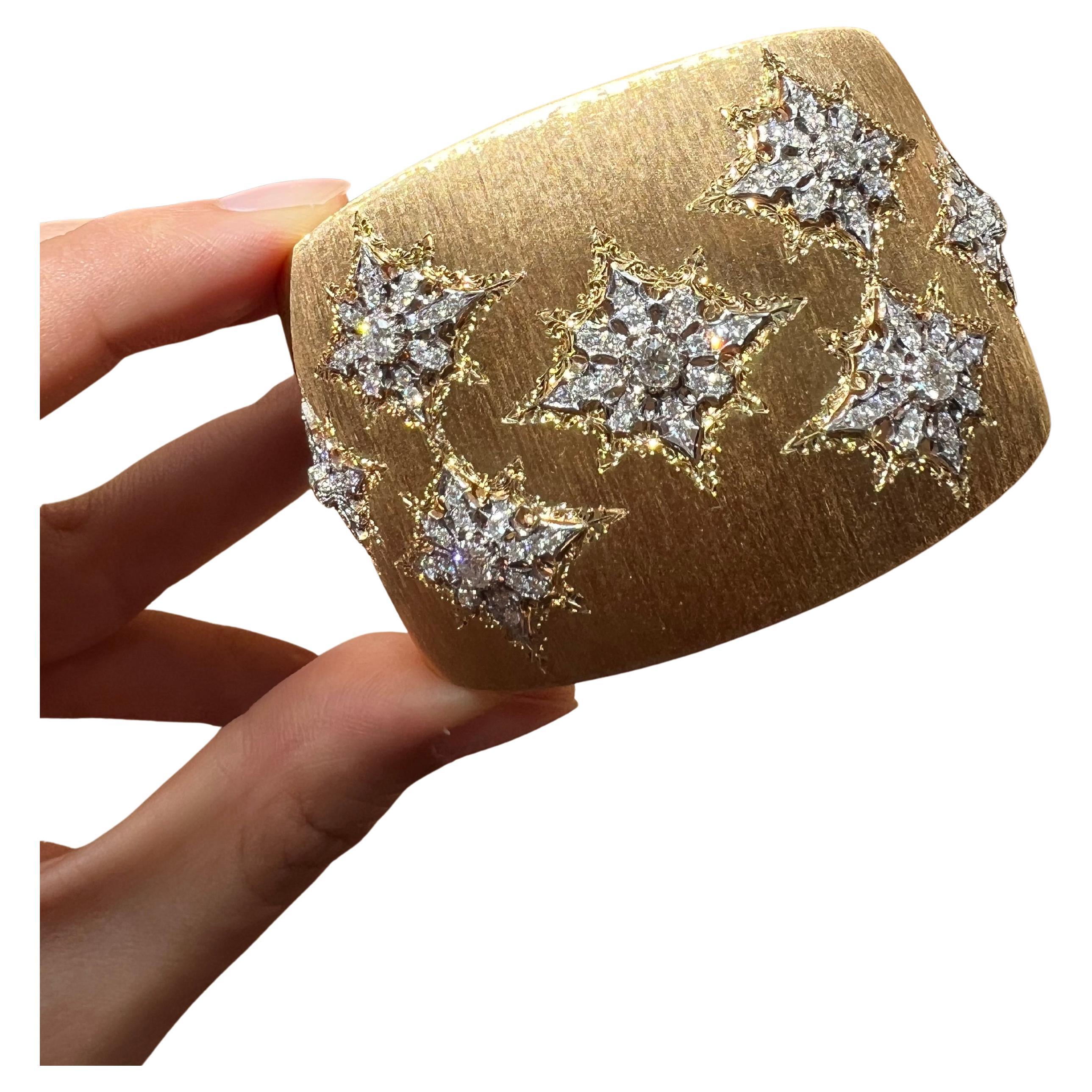 Mario Buccellati Diamond and 18 Karat Gold Bangle Bracelet, 1970s For Sale