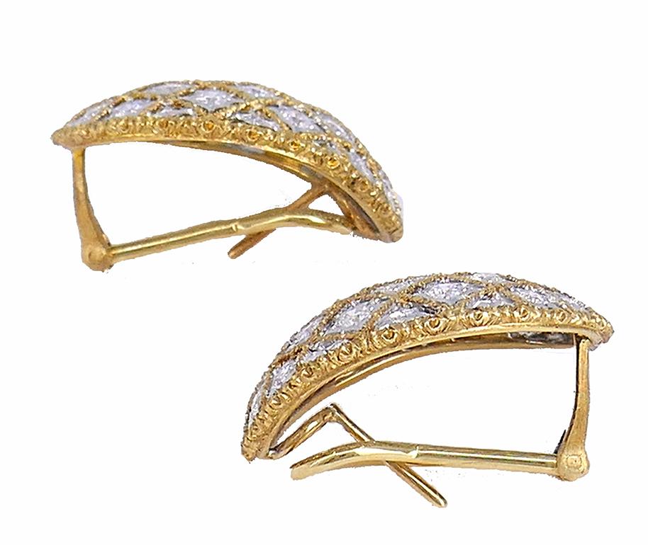 Round Cut Mario Buccellati Diamond Earrings 18k Gold Vintage Italian Estate Jewelry For Sale