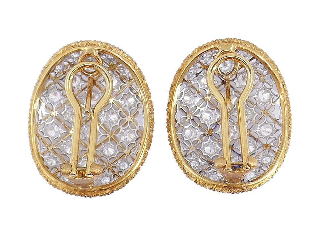 Mario Buccellati Diamond Earrings 18k Gold Vintage Italian Estate Jewelry In Excellent Condition For Sale In Beverly Hills, CA