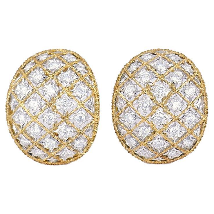 Mario Buccellati Diamond Earrings 18k Gold Vintage Italian Estate Jewelry