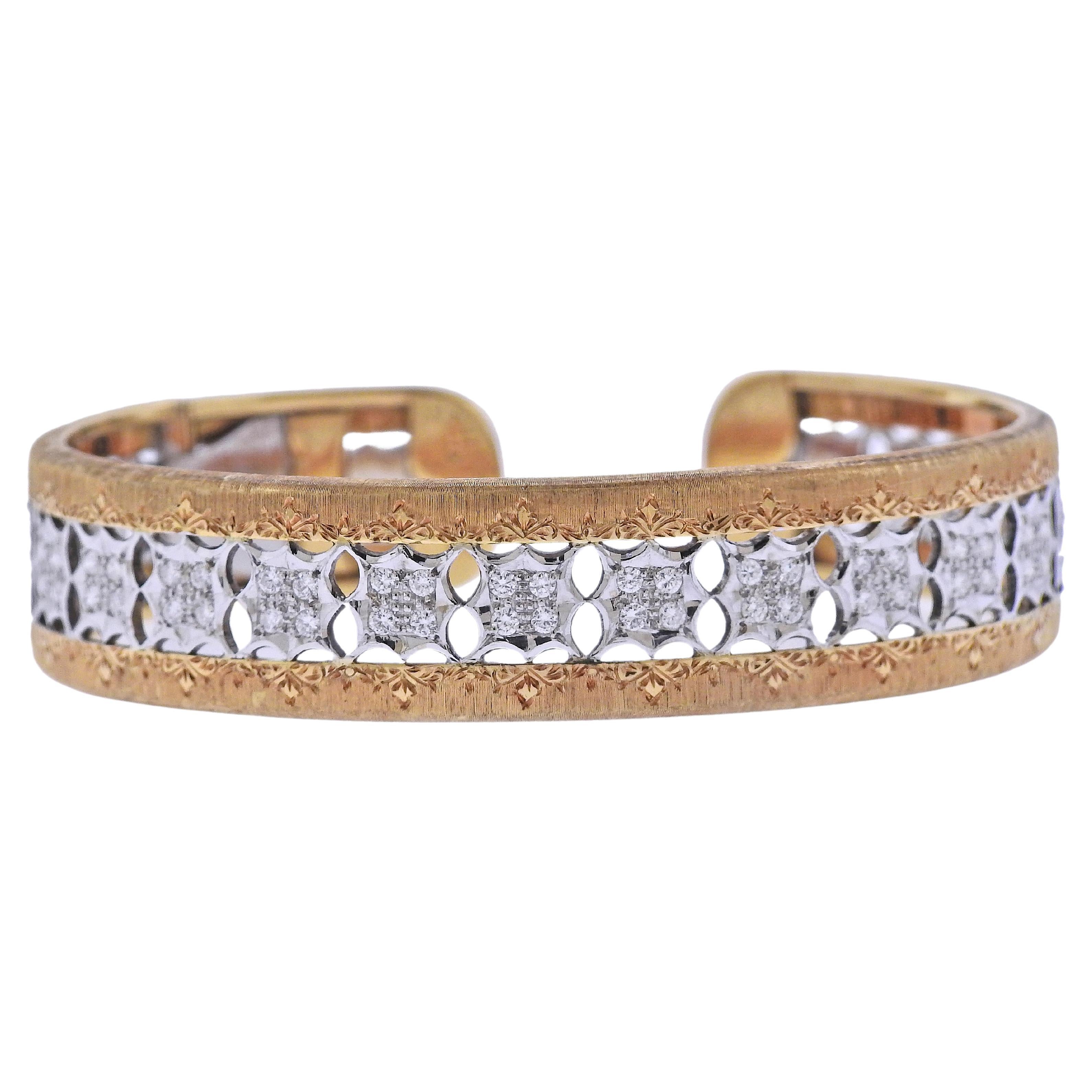 Buccellati Diamond and Ruby Gold Cuff Bracelet For Sale at 1stDibs