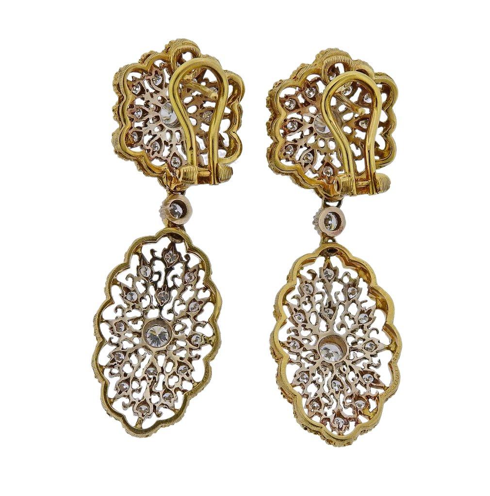 Mario Buccellati Diamond Gold Lace Drop Earrings In Excellent Condition In Lambertville, NJ